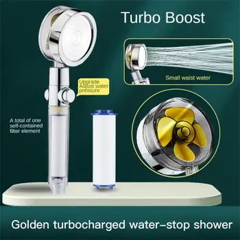 Basınçlı Durdurma Su Düğmesi Duş Pervanesi Yıkanabilir Duş ikiz turbo Fan Filtresi İle Banyo Malzemeleri Turbo Pervane