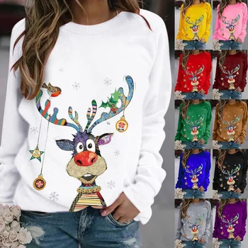 Bayan Baskılı Kazak Noel Yenilik Jumper Noel T-shirt Uzun Kollu Crewneck Casual Kazak gömlek Artı Boyutu S-6XL