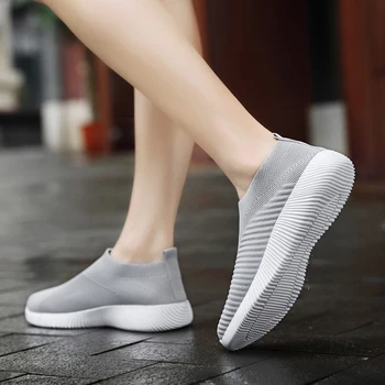 Bayanlar düz ayakkabı Rahat Uçan Dokuma gündelik ayakkabı Hafif Yastıklı Kaymaz Elastik Dış Mekan Malzemeleri için