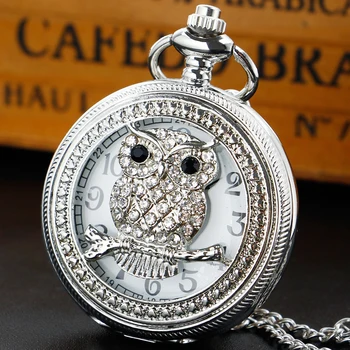 Baykuş Elmas Kabartmalı Tasarım Kuvars cep saati Gümüş Zarif kadın Kolye Moda Hediye reloj de bolsillo