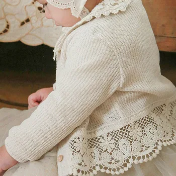 Bebek Bebek Kız Tatlı Hırka Katı Yuvarlak Boyun Uzun Kollu Örme Ceket Bahar Yaz Güneş Koruyucu Giyim 0-6T