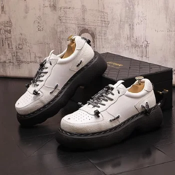 Beyaz Deri Tasarımcısı Erkekler rahat ayakkabılar Hip Hop platform ayakkabılar loafer'lar Tenis Zapatillas Hombre 1AA30