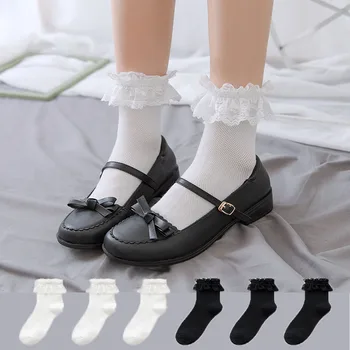 Beyaz çoraplar Kadın Yaz Orta Kollu JK Üniforma Çorap Japon Sevimli Lolita Moda Yüksek Kaliteli Düz Renk Tatlı Dantel Çorap