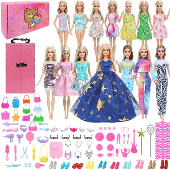 BJDBUS 107 Adet oyuncak bebek giysileri Dolap Dolap Seti Elbise ayakkabı çantaları Kıyafetler barbie bebek Aksesuarları Çocuk Oyuncak doğum günü hediyesi Paketi
