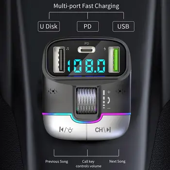 Bluetooth 5.3 Araba FM Verici kablosuz Bluetooth Çalar Tekerlek Adaptörü MP3 Rulo Hızlı Handsfree Araç USB Çift Çağrı Şarj Y7Y1