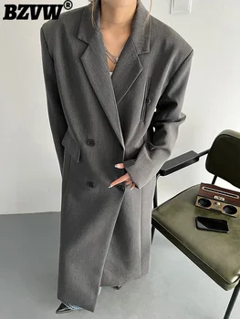 BZVW Gevşek Uzun Blazer Rüzgarlık Ceket kadın 2023 İlkbahar Sonbahar Yeni Mizaç Ofis Bayan Palto Kadın Giysileri 25X2151