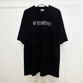Büyük boy VETEMENTS T-Shirt Saf Pamuk Yüksek Kaliteli Elmas Logo Siyah Yaz Üst Kısa Kollu