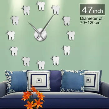 Büyük Küçük Sevimli Diş Akrilik Ayna duvar saati Sticker kuvars Saatler İzle ev dekorasyon çıkartması Oturma Odası Dekorasyon