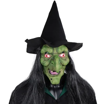 Cadılar bayramı Korku Eski Cadı Maskesi Şapka Cosplay Korkunç Palyaço Cadı Lateks Maskeleri Yeşil Yüz Büyük Burun Yaşlı Kadın Kostüm Partisi Sahne