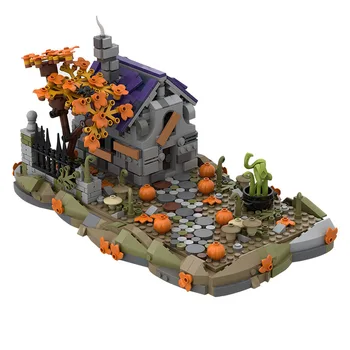 Cadılar bayramı MOC Cadı Ev Sahne Hayalet Ev Yapı Taşları Kabak Asma Bitkiler Solmuş Ağacı Tuğla Oyuncaklar LEGO İle Uyumlu