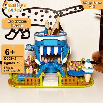 D005-2 Yaratıcı Uzman Moc Dondurma Tatlı Ev Sokak Görünümleri Tuğla Modüler Ev Modeli oyuncak inşaat blokları Hediyeler 578 adet