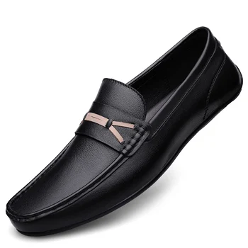 Deri erkek ayakkabısı Moda Resmi erkek ayakkabısı Moccasins İtalyan Nefes Erkek sürüş ayakkabısı Siyah Hakiki Deri rahat ayakkabılar
