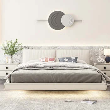 Deri Yatak Minimalist Ev Mobilyaları çift kişilik yatak Çerçeve Küçük Daire 150 İskandinav yatak odası takımı
