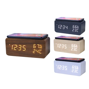 Dijital alarmlı saat Saat, Sıcaklık Ve Nem çalar saat LED Elektronik Saat Akıllı Telefon Kablosuz Şarj Cihazı