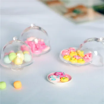 Dollhouse Çörek Minyatür Ürünler Macaron Gıda Şeffaf Plastik Kek Tepsisi Kek Dükkanı Tatlı Bebek Evi Mutfak Aksesuarları