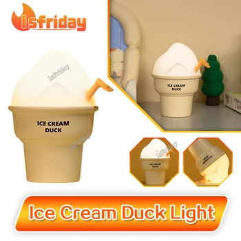 Dondurma ördek gece lambası USB şarj edilebilir küçük masa lambası göz koruması sıcak beyaz kısılabilir yatak odası başucu dekor vücut ışık