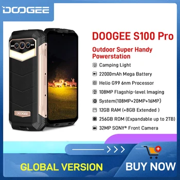 DOOGEE S100 Pro sağlam telefon 6.58 ekran cep telefonu 12GB + 256GB Helio G99 6nm 108MP ana kamera 22000mAh kamp ışık akıllı telefon