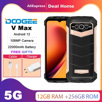 DOOGEE V Max 5G Sağlam Telefon 22000mAh 12GB + 256GB NFC Cep Telefonu 108MP Kameralı Telefon 120Hz Dimensity 1080 Yüksek Çözünürlüklü Taşınabilir Telefon