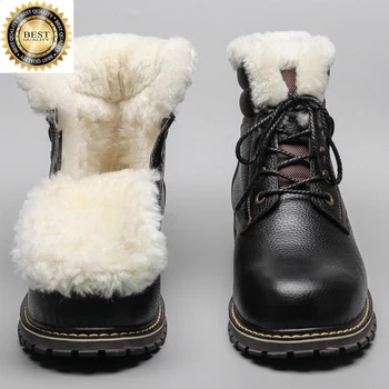 Doğal Yün Kışlık botlar 38~50 Hakiki İnek deri En Sıcak erkek ayakkabısı # YM5518
