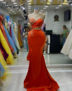 Dubai Couture Basit Saten Kokteyl balo kıyafetleri Sparkly Boncuk Mermaid Kadınlar Elbise Düğün Parti İçin Özel Abiye giyim 2023
