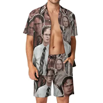 Dwight Schrute Ofis Erkekler Setleri Ofis Kurt Komik Jim Halpert Rahat Gömlek Seti Kısa Kollu Tasarım Şort Plaj Takım Elbise