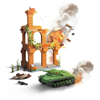 Dünya Savaşı II Askeri Model Tankı Kalıntıları Bina Sahne Simülasyon DIY Parçaları Yapı Taşları Tuğla Oyuncaklar Hediyeler