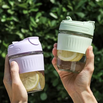 Düz Renk Cam Su Bardağı Öğrenci Kızlar için Sevimli Saman Cam Su İçme Bardağı Taşınabilir Su Şişesi Shot Cam Drinkware