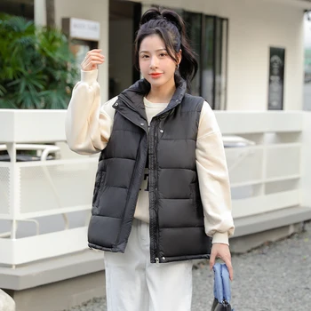 Düz Renk Yelek Kadın Yelek Kadın 2023 Kore Pamuk Kadın Gevşek Ceket Yelek Dışında Aşağı Pamuk Yastıklı Bayan Dış Giyim Yelek