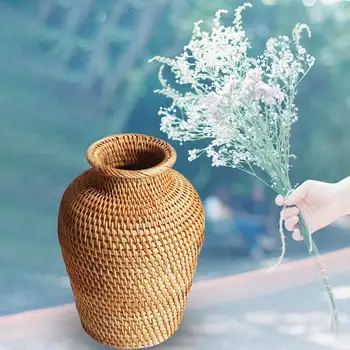 El dokuması kamış örgü çiçek sepeti Vazo Rustik Boho saksı Sepeti Bitkiler Saksı Parti Bar Daire Yatak Odası Ev Dekor