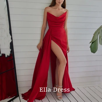 Ella A-line Seksi Backless Düz Renk Tüp Üst Ünlü Ziyafet Elbise Muhteşem Straplez Yarık Kırmızı Balo resmi Elbiseler Balo