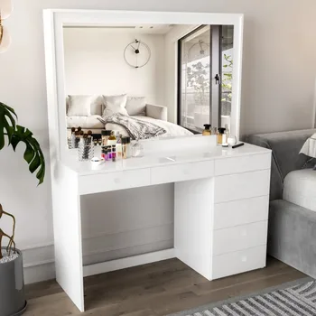 Ember Interiors Caris Modern Beyaz Boyalı Makyaj Masası, Yatak Odası için