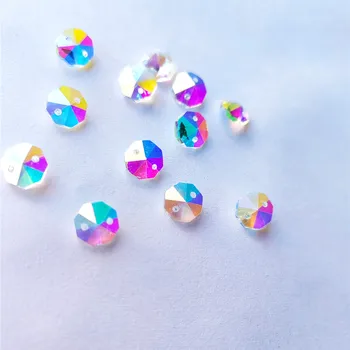 En Kaliteli AB Renk 8mm Kristal Sekizgen Boncuk 2 Delik Avize Kristalleri ışık parçaları Elbise Takı Yapma Aksesuarları