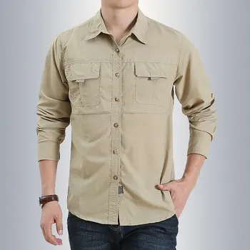 Erkek Açık Hızlı Kuru Gömlek Nefes Yürüyüş Balıkçılık Egzersiz Kargo Bluz Erkek İnce Yaz Cepler Elbise Artı Boyutu M-4XL