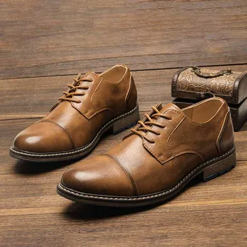Erkek Resmi İngiliz Retro Brogue Ayakkabı Rahat İş Deri Oxfords Erkekler İçin Ofis Elbise Ayakkabı Daireler