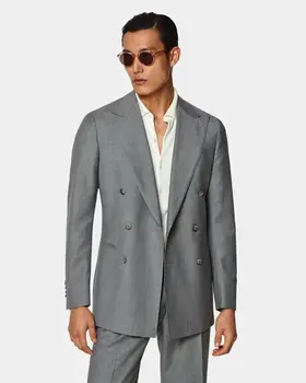 Erkek Takım Elbise Gri Yeni Resmi Ofis Mont Yaz İş Düğün Ceket+Pantolon 2 Parça Set Moda Zarif İnce Giyim