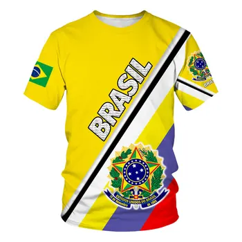 Erkek tişört Brezilyalı ulusal amblemi 3D baskılı desen kişiselleştirilmiş trend giyim yumuşak polyester yuvarlak boyun kazak çok