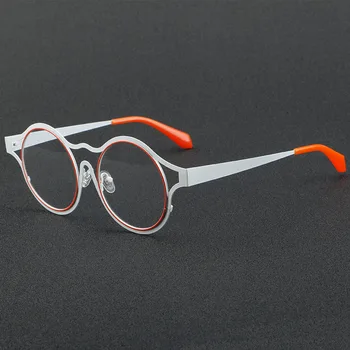 Erkek Vintage Metal Yuvarlak Süper İnce Çerçeve Gözlük Kadın Çift ışın daire Lensler Miyopi Optik Gözlük Reçete