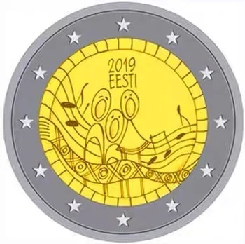 Estonya 2019 Ulusal Müzik Festivali 150. Yıldönümü 2 Euro Bimetal Sikke UNC 100 % Orijinal