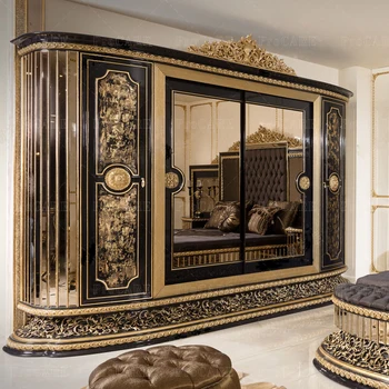 ev mobilyaları ve güzel yatak odası mobilyası tam set, kraliyet İtalyan yatak odası mobilyası seti lüks yorgan dolapları klasik
