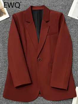 EWQ Zarif Stil kadın ceketi Düz Renk Tek düğme Uzun kollu Cepler Çentikli Kadın Blazer Sonbahar 2023 Yeni 27SN2895