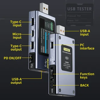 FNIRSI USB Test Voltmetre Ampermetre TİPİ-C Hızlı Şarj Algılama Tetik Kapasiteli Dalgalanma Ölçüm ile CNC Metal Kabuk