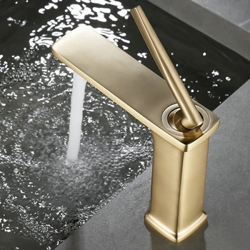 Gri Banyo Musluk Pirinç Lavabo Musluk Banyo Havzası Musluk musluk bataryası Sıcak Soğuk lavabo musluğu Fırçalanmış Altın Havza Musluk