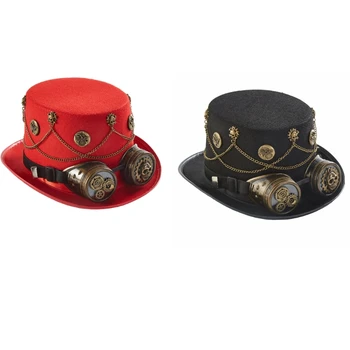 Gözlük İle Steampunk Şapka Cadılar Bayramı Steampunk Silindir Şapka Steampunk Gezgin DXAA
