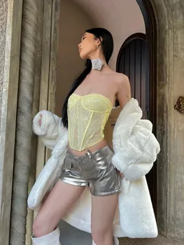Gümüş PU Deri Y2k Şort Yaz İnce Düşük Belli Şort Streetwear Baharatlı Kız Bayan Giyim Moda Seksi Sıcak Ropa De Mujer