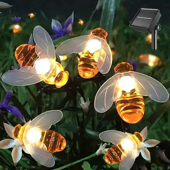 Güneş ışıkları 20 LED açık alan su geçirmez projektör simülasyon bal arıları dekor bahçe Noel süslemeleri için