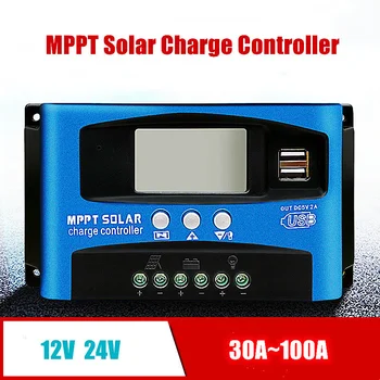 Güneş şarj kontrol cihazı MPPT 100A 60A 50A 40A 30A Çift USB lcd ekran 12V 24V Güneş hücre paneli Şarj Regülatörü Yük