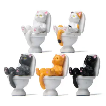 Güzellik Kedi Heykel Hafif Mikro Manzara Tuvalet Serisi Kedi Süsleme Yenilikçi PVC Kedi Heykelcik Oturma Odası için
