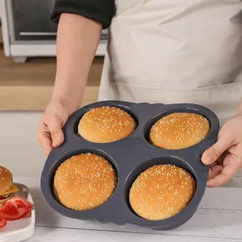 Hamburger Topuz Pan Gıda Sınıfı BPA Ücretsiz silikon kalıp ısıya Dayanıklı Bulaşık Makinesinde Yıkanabilir Burger Kalıp fırın tepsisi Mutfak Aksesuarları