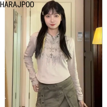 Harajpoo Punk Çorak İnce Kazak 2023 Sonbahar Kış Kadın Yeni Alt Kültür Uzun Kollu Tişört INS Güneş Koruma Kapşonlu Üst