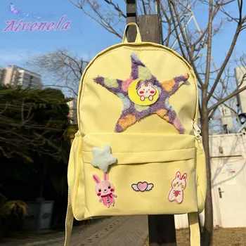 Harajuku Tatlı Sırt Çantası Yıldız Karikatür Tavşan Çanta Y2K Kızlar Tuval Okul Çift Omuz Çantaları AFC2184